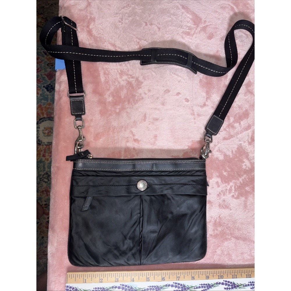 Coach Black Nylon Crossbody Purse Adjustable‎ Strap. Leather Accents.